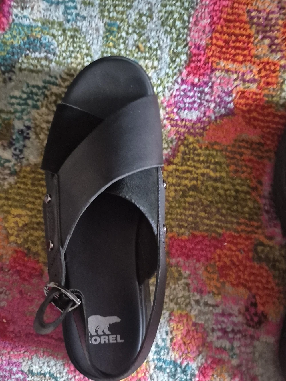Sorel Black Platform Slingback Sandals